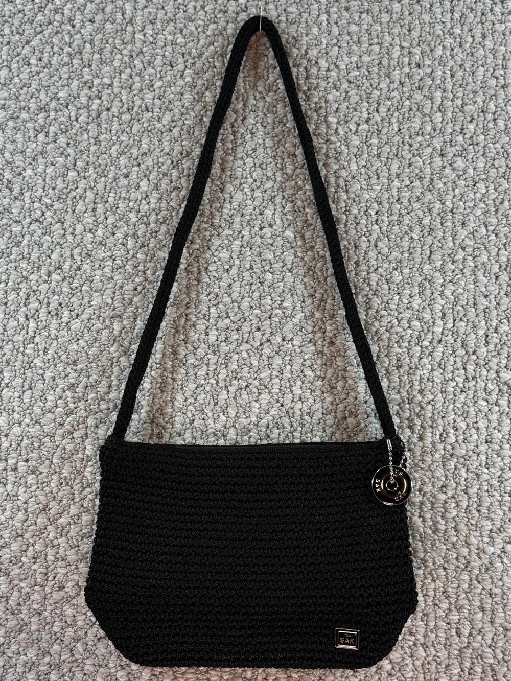 NWOT ‘The Sak’ Small Black Hand Crocheted Shoulder Bag - Picture 3 of 15
